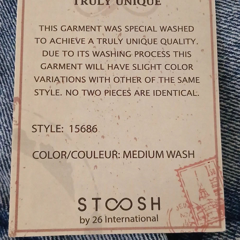 NWT Stoosh Vintage Denim Trench -Style Denim Jacket Acid Wash Look ■ Size M